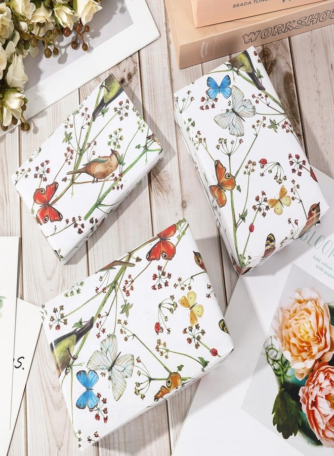 AnyDesign Bird Wrapping Paper Watercolor Butterfly Branch Flower Gift Wrap Paper Bulk Folded Flat Decorative Art Paper for Wedding Baby Shower Birthday DIY Craft Gift Wrapping, 6 Sheet - Image 3